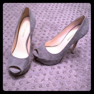 Enzo Angiolini  grey suede peep toe platform pumps